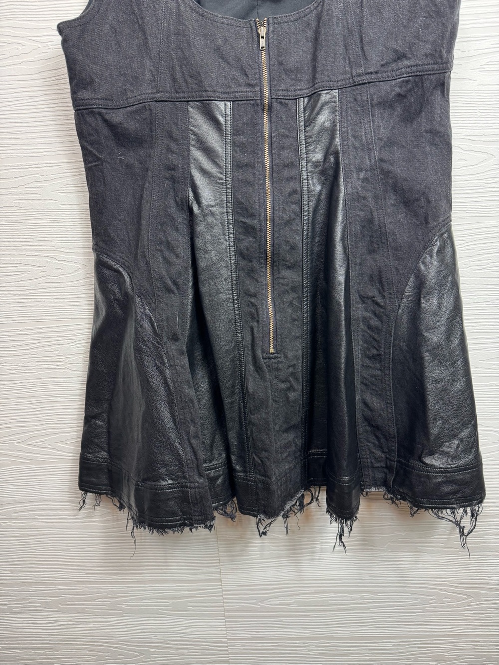 Pilcro Sleeveless Faux-Leather denim Fit-and-Flare Mini Dress XL - Picture 7 of 16